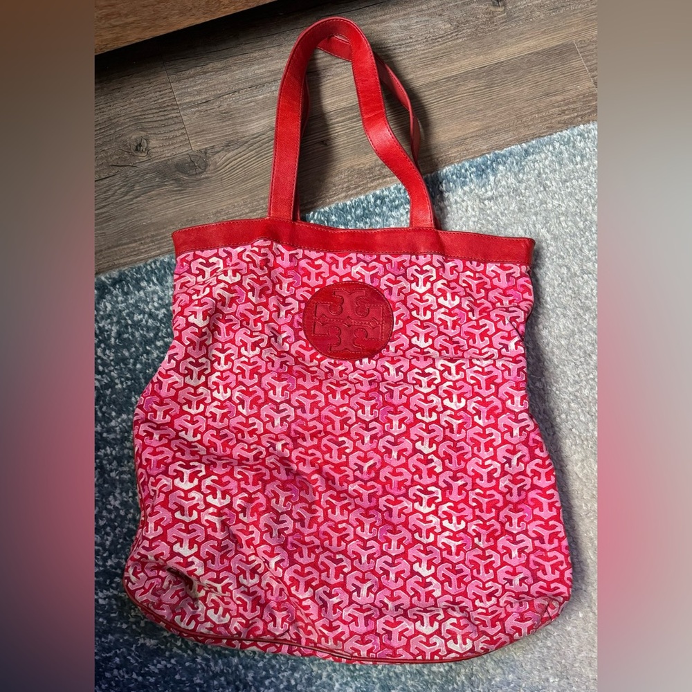 Tory Burch red and pink tote